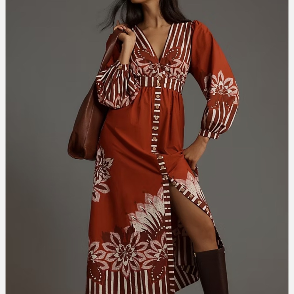 Bohemian Rust Floral Maxi Dress